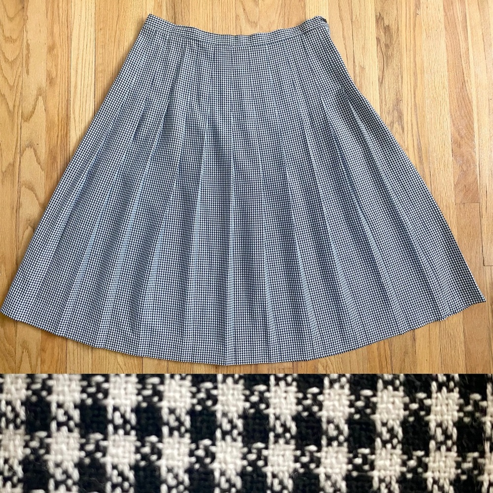 Vintage 80s MAGGIE McNAUGHTON Pleated Skirt *18W* Black White Gingham Midi Skirt